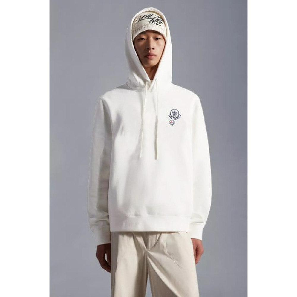 Moncler Beyaz Renk Logolu Kapüşonlu Pamuk Erkek Oversize Sweatshirt Erkek Sweatshirt Fiyatı