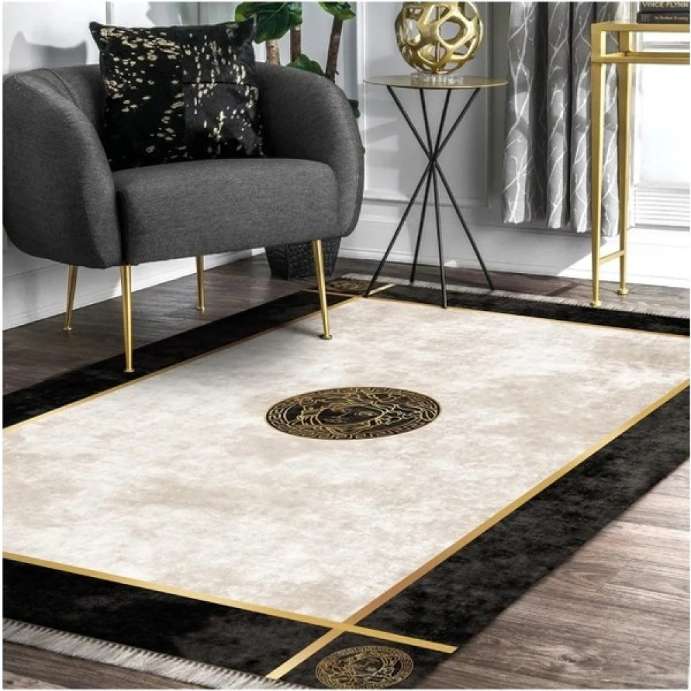 Mond Black Beyaz Medusa Kafası Modern Dijital Baskılı Kaymaz Taban Yıkanabilir Salon Halısı, Mutfak Halısı - 200 x 400 cm Salon Halısı Fiyatı