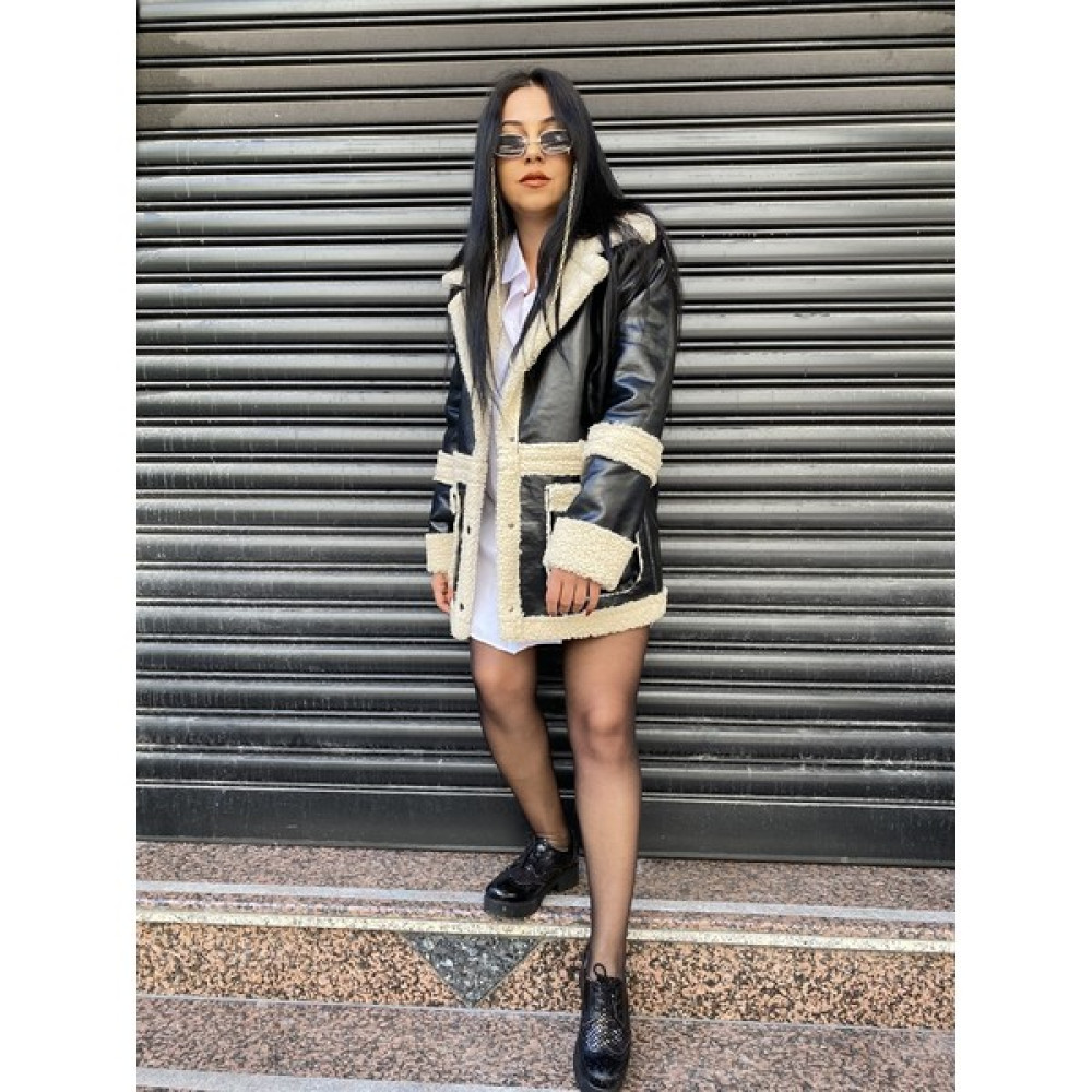 Moneta Boutique Kadın Içi Kürklü Kruvaze Yaka Siyah Deri Ceket Mont Bayan Mont Fiyatı