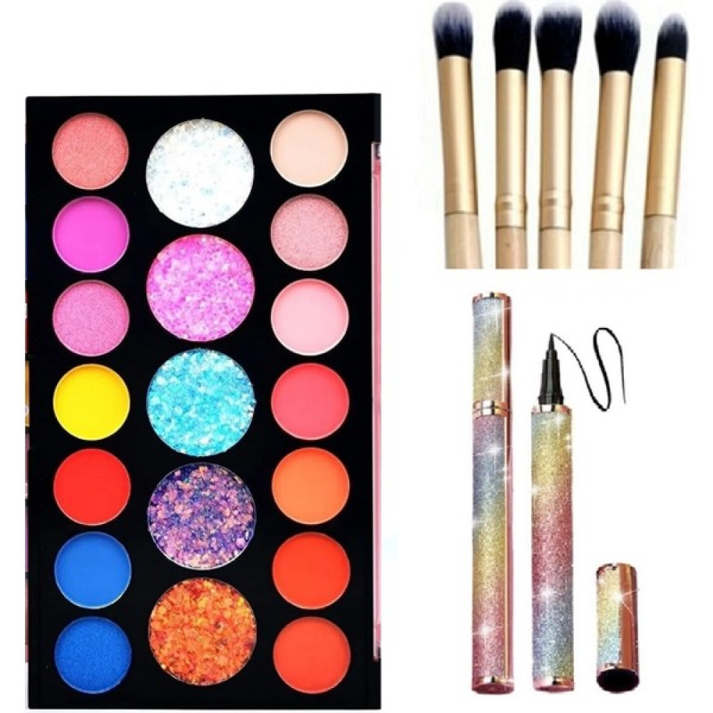 Monicatime Rs 19 Lu Far Paleti (5 Glitter+7 Mat Far+7 Simli Far+5 Li Far Fırça Seti+Hassas Eyeliner - Pembe Nude - 003 Göz Farı Fiyatı