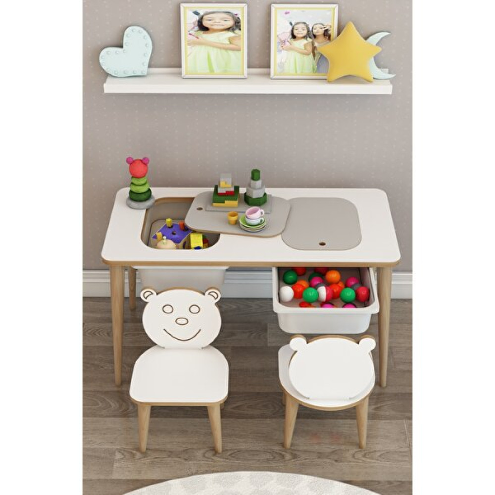 Moniev Çocuk Oyun Etkinlik Çalışma Masası Montessori Sandalyeli - Naturel Bebek Oyuncakları Fiyatı