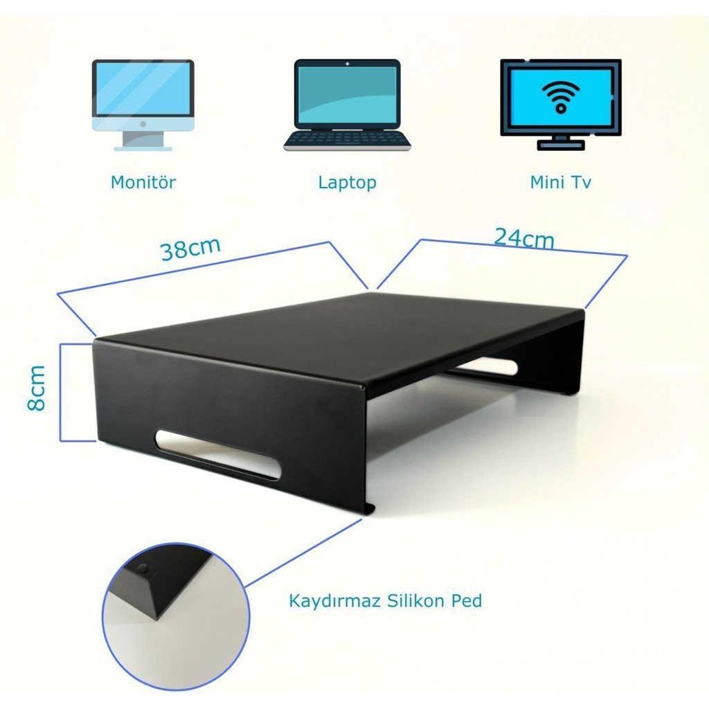 Monitör Standı - Laptop Standı - Monitör Yükseltici - Metal - Mat Siyah Monitör Aksesuarları Fiyatı