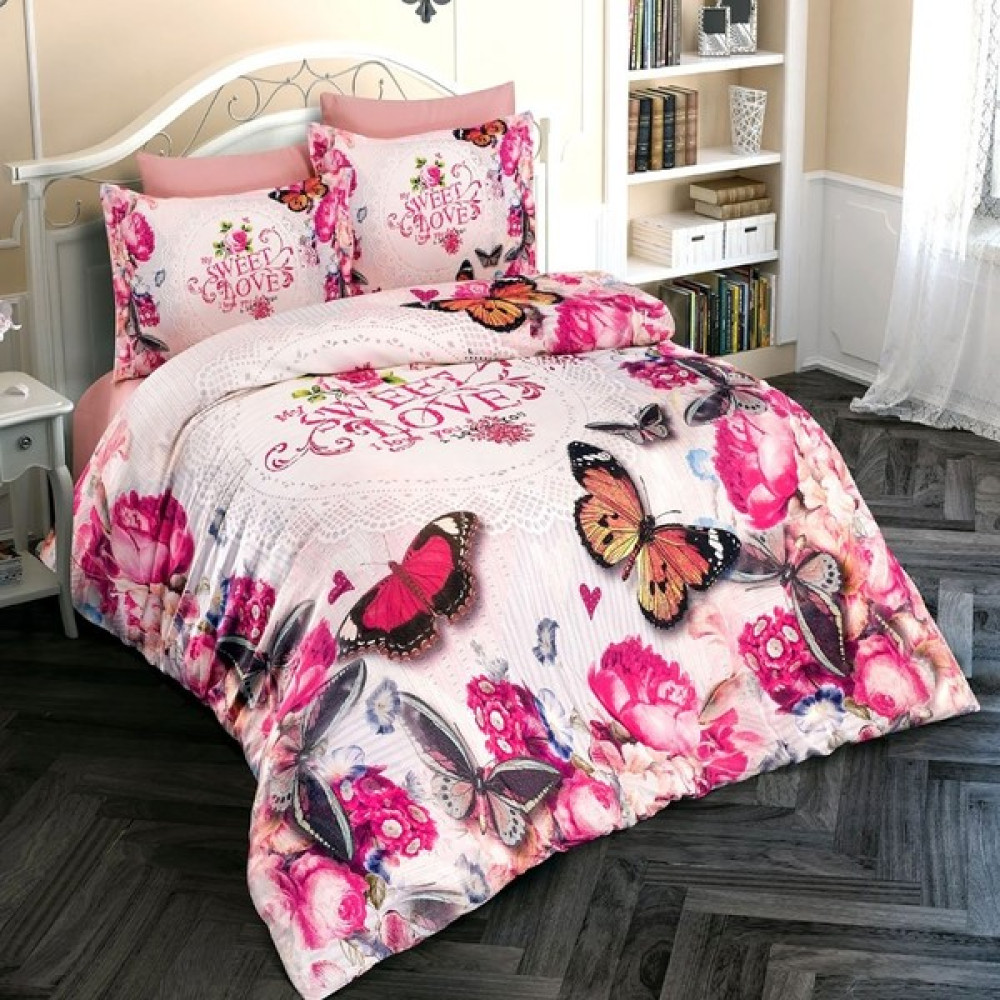 Monohome Butterfly 2 3D Pamuk Saten Çift Kişilik Nevresim Takımı - 200 x 220  cm - Renkli Nevresim Takımı Fiyatı