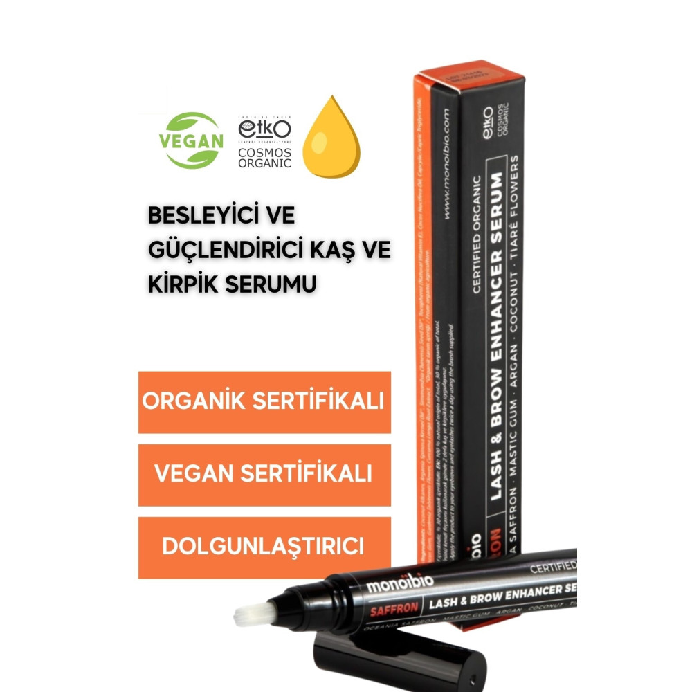 Monoibio Organik Kaş Kirpik Serumu - Saffron Yağ Kaş Kirpik Oluşumunu Destekler - Vegan Göz Kremi Fiyatı