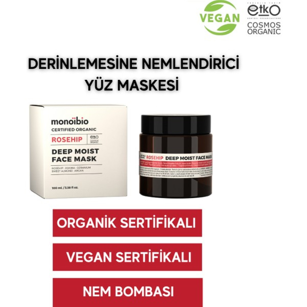 Monoibio Organik Rosehip Yüz Bakım Maskesi - Derinlemesine Onarıcı Nem Bombası - Vegan Maskeler Fiyatı