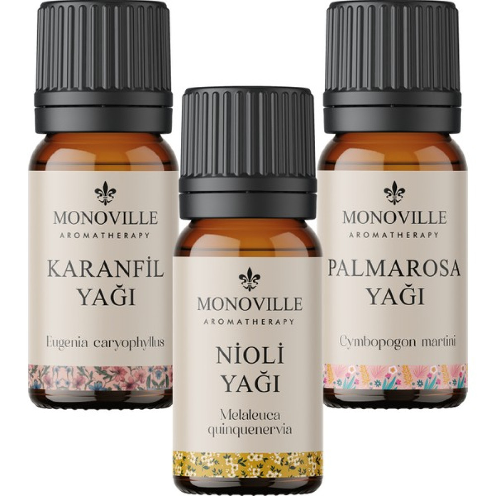 Monoville Anti-mite (AKAR) Seti Nioli Yağı, Karanfil Yağı, Palmarosa Yağı %100 Saf Ve Doğal 3x10 ml Nemlendiriciler Fiyatı