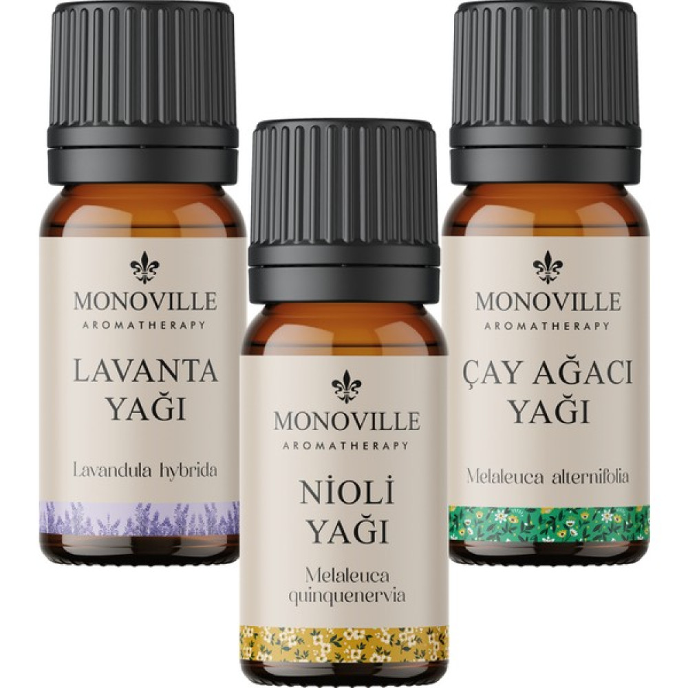 Monoville Nioli Yağı 10 ml, Lavanta Yağı 10 ml, Çay Ağacı Yağı 10 ml 3'lü Set %100 Saf Ve Doğal 3x10 ml Nemlendiriciler Fiyatı
