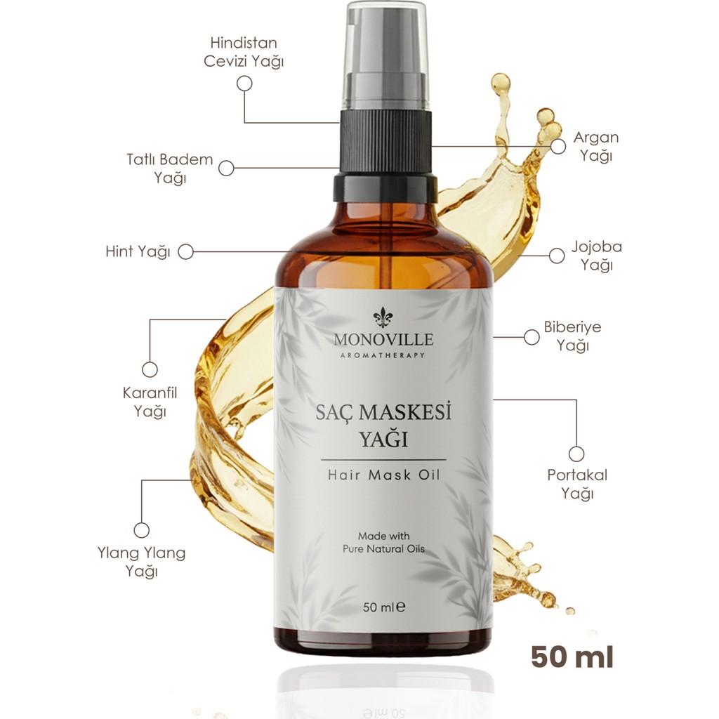 Monoville Saç Maskesi Yağı 50 ml Cam Şişede %100 Saf ve Doğal (Hair Mask Oil) Nemlendiriciler Fiyatı