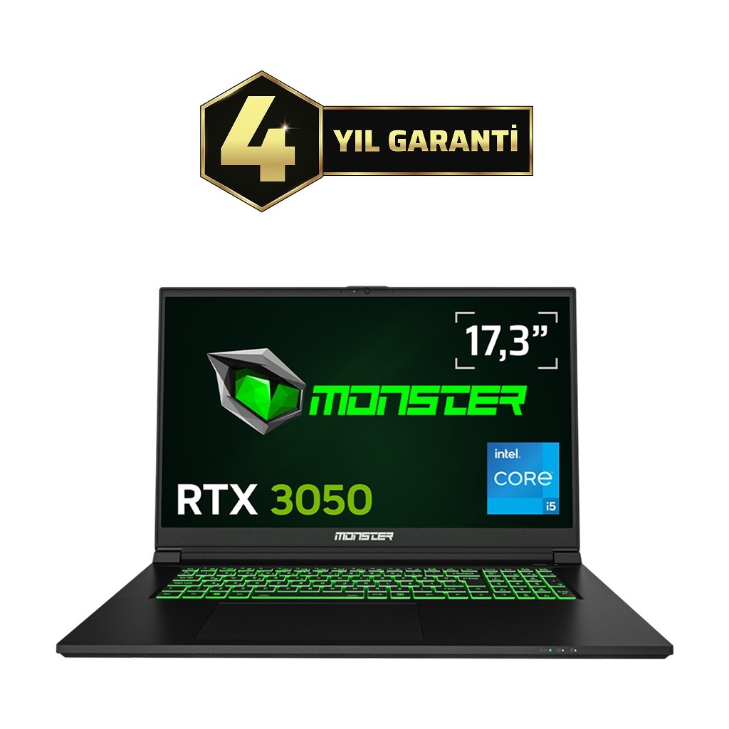 Monster Abra A7 V15.5 Intel Core i5 13500H 16 GB RAM 500 SSD GB 4 GB RTX 3050 FreeDOS 17,3" 144 Hz Oyun Bilgisayarı - 500 GB Ekran Kartları Fiyatı