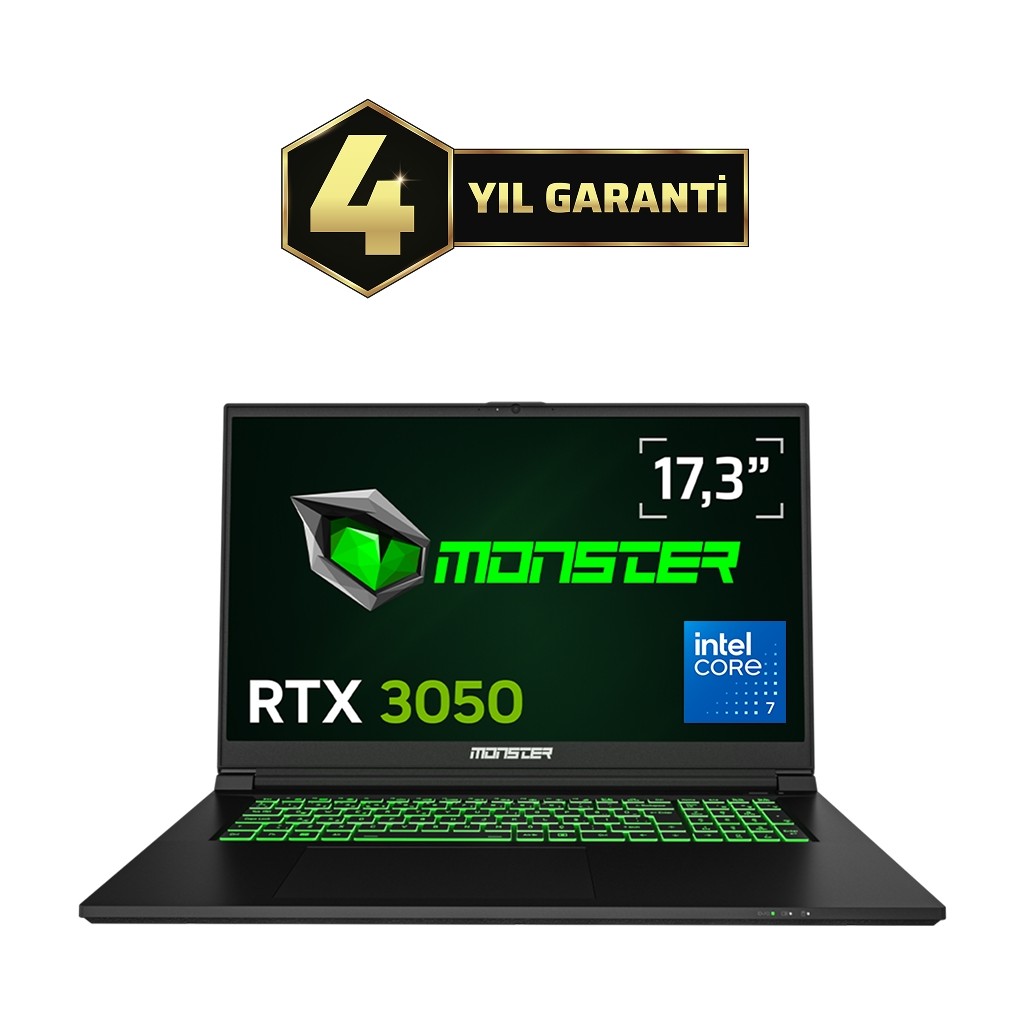 Monster Abra A7 V15.6.2 Intel Core 7 250H 32 GB RAM 1 TB SSD 4 GB RTX 3050 FreeDOS 17,3" 144 Hz Oyun Bilgisayarı Ekran Kartları Fiyatı