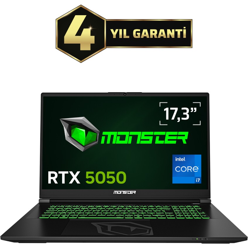 Monster Abra A7 V16.2 Intel Core i7 13700HX 16 GB RAM 500 GB SSD 8 GB RTX 5050 FreeDOS 17,3" FHD 144 Hz Oyun Bilgisayarı Ekran Kartları Fiyatı
