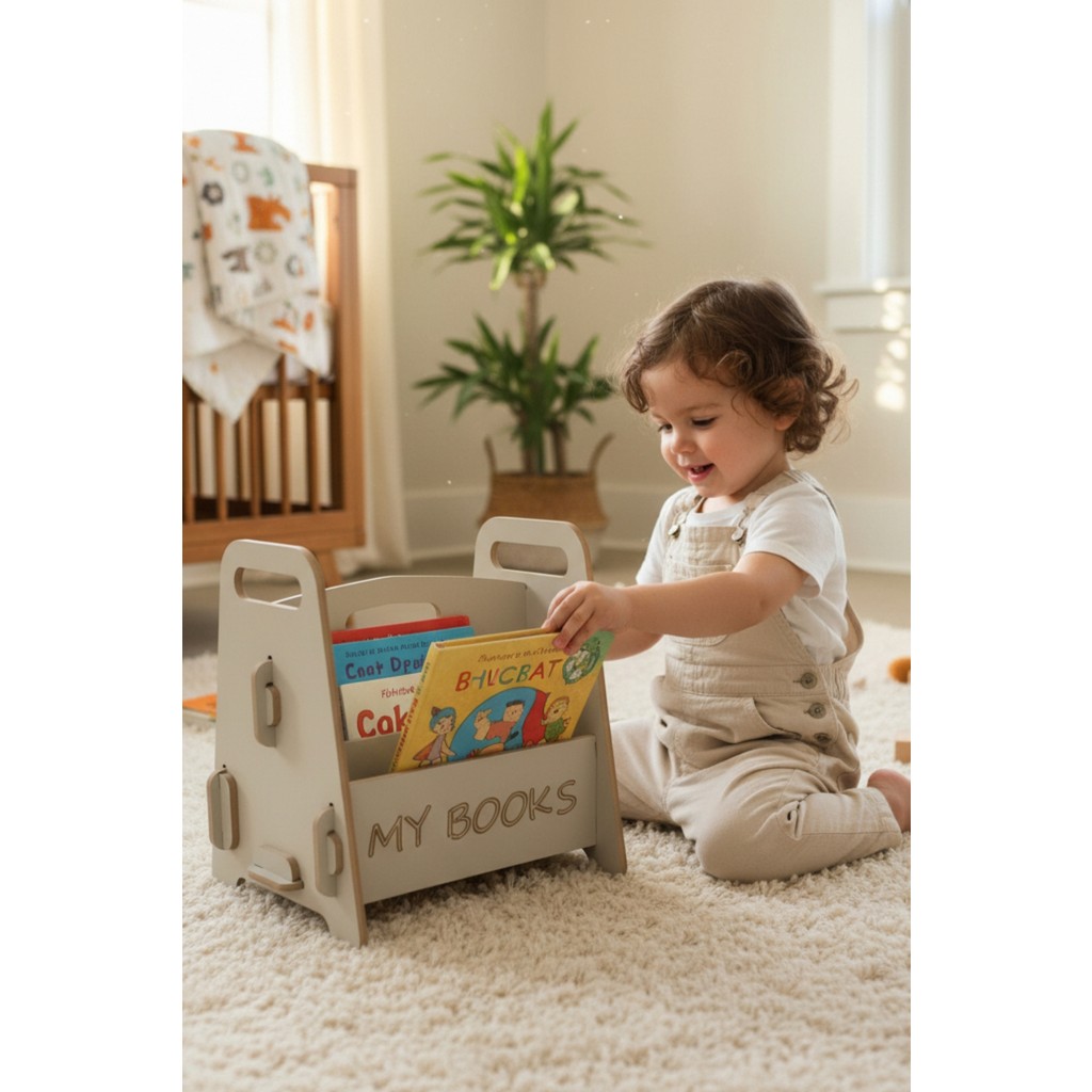Monte Toys Montessori Ahşap Çocuk Kitaplığı Gri Eğitici ve Dekoratif Tasarım - Kitaplık Kitaplık Fiyatı