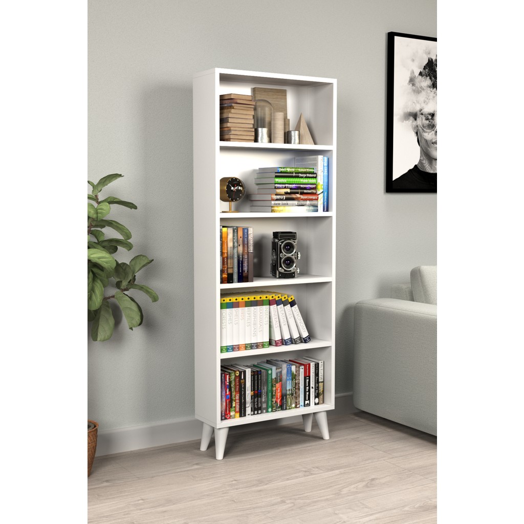 Montenero Açık Kitaplık Sade Beyaz 5 Raflı Minimalist Çalışma Ofis Odası 60x160 Cm Kitaplık Fiyatı