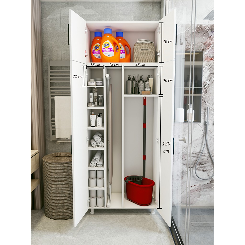Montenero Büyük Boy Banyo Dolabı 4 Kapaklı Süpürgelik Kova Paspas Beyaz 80x205 Cm Araca Özel Paspaslar Fiyatı