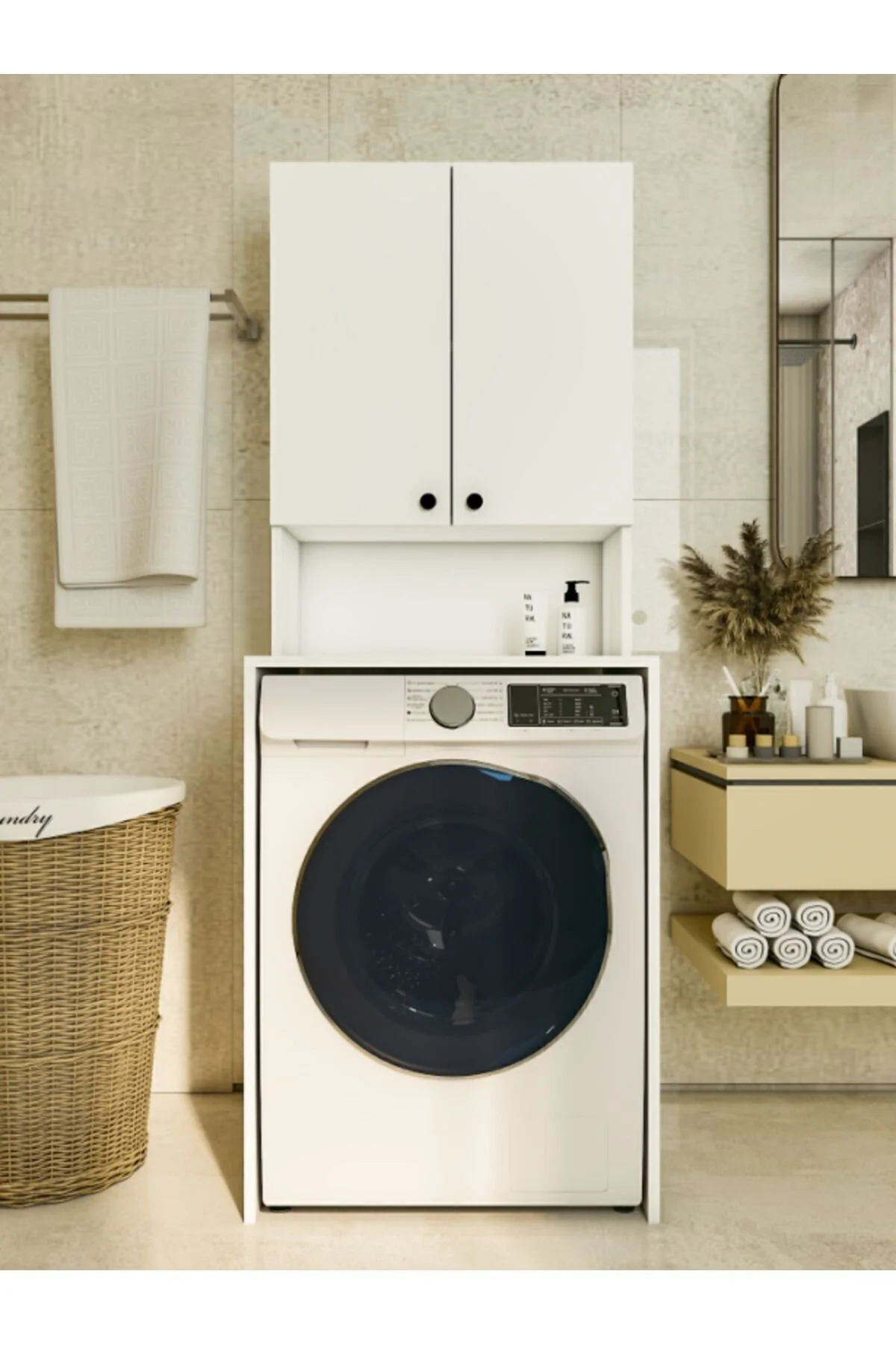 MONTENERO Çamaşır Makinesi Üstü Düzenleyici Parlak Beyaz Banyo Dolabı" Banyo Dolabı / Mobilyası Fiyatı
