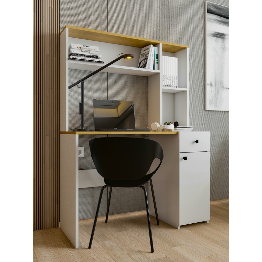 Montenero Marbella Kitaplıklı Çalışma Masası Çekmeceli Parlak Beyaz Bilgisayar Masası 111x152 Cm - 152 - Ceviz Kitaplık Fiyatı