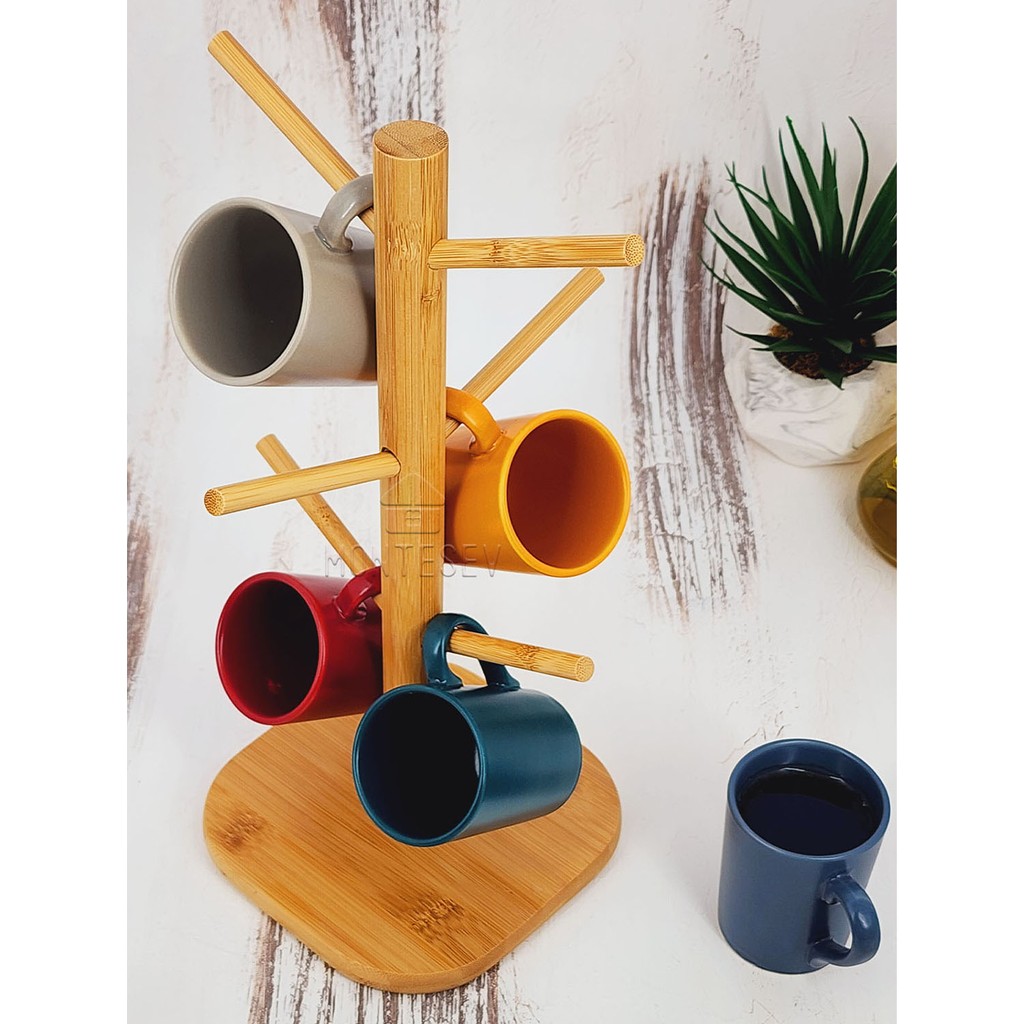Montesev Bambu Bardak Askısı 1 Adet 16x16x35 cm Doğal Malzeme ile Mutfak ve Sofra İçin Fincan / Bardak / Kahve Takımı Fiyatı