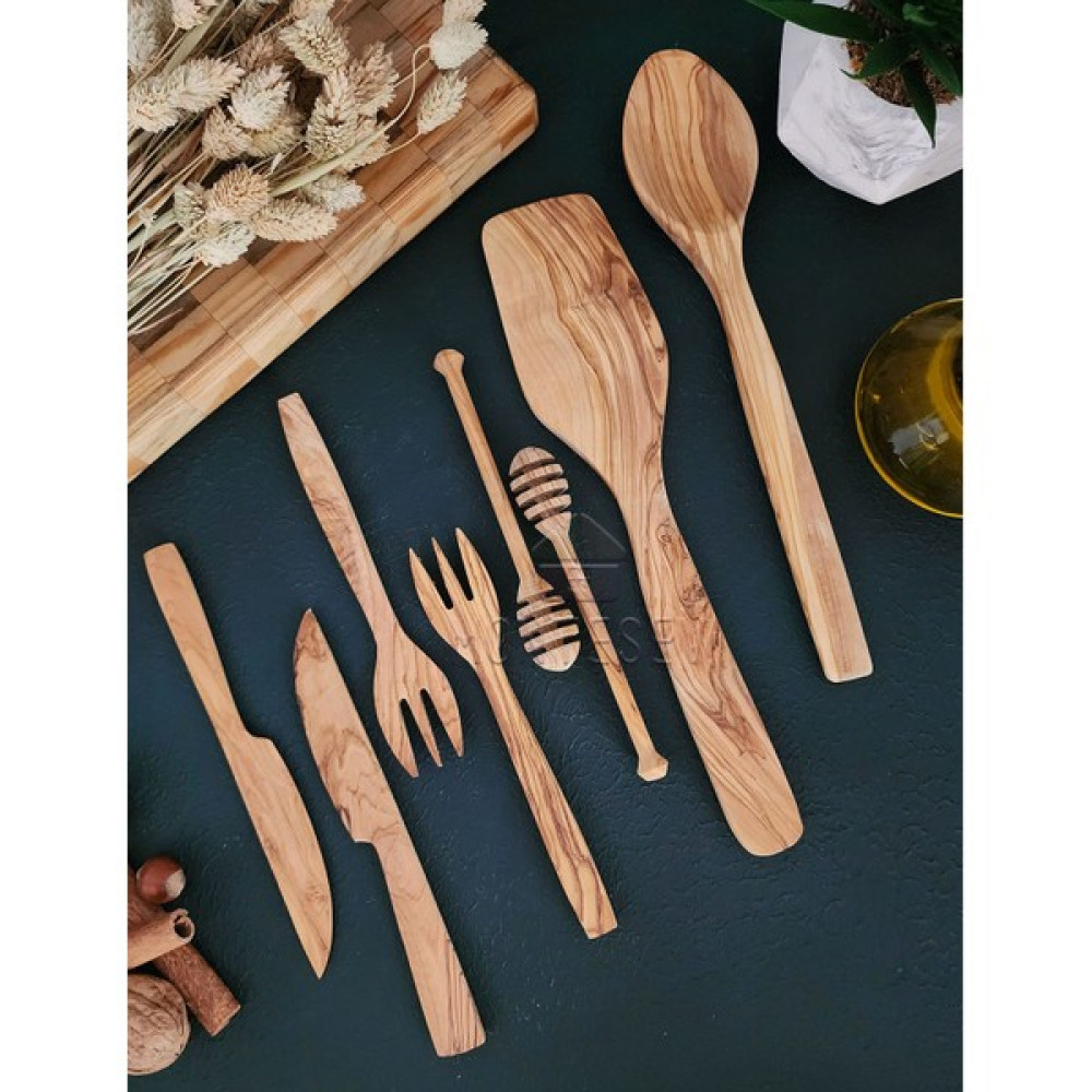 Montesev Zeytin Ağacı Ahşap Tahta Kaşık Spatula Bal Reçel Kaşığı Kahvaltı Seti Çatal / Kaşık / Bıçak Takımları Fiyatı