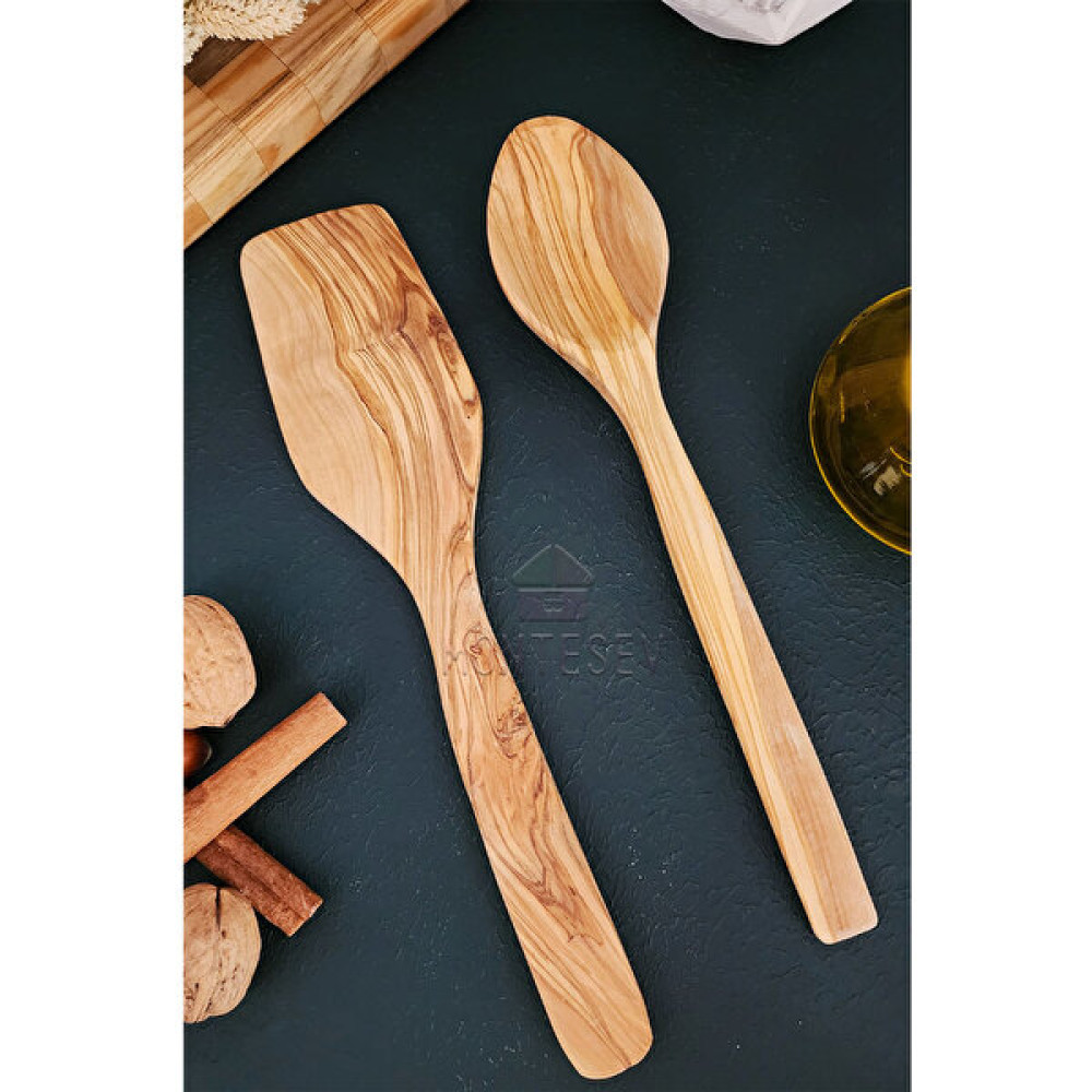 Montesev Zeytin Ağacı Ahşap Tahta Kaşık Spatula Seti 2 Parça Çatal / Kaşık / Bıçak Takımları Fiyatı