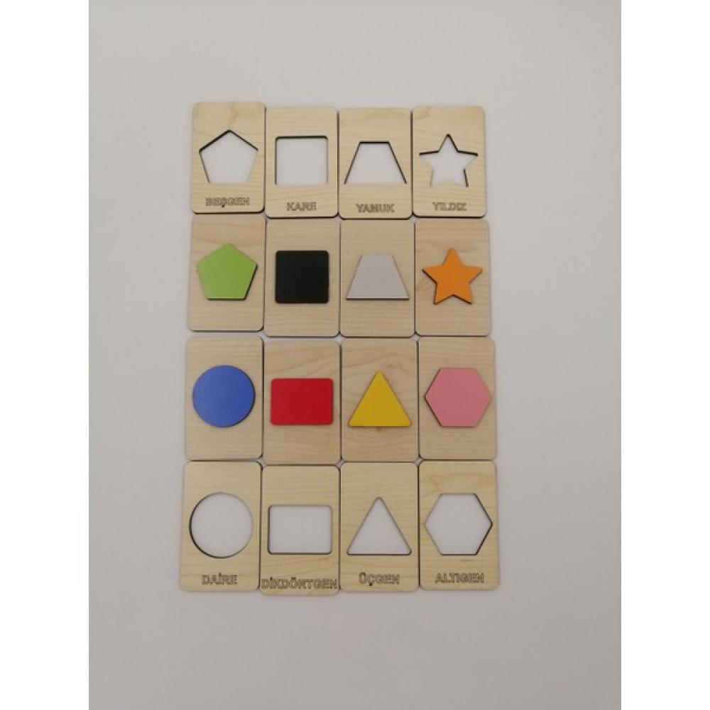 Montessori Geometril Şekiller Bul-Tak , Geometrik Şekiller Puzzle Ahşap Desenli Eğitici Oyuncak Fiyatı