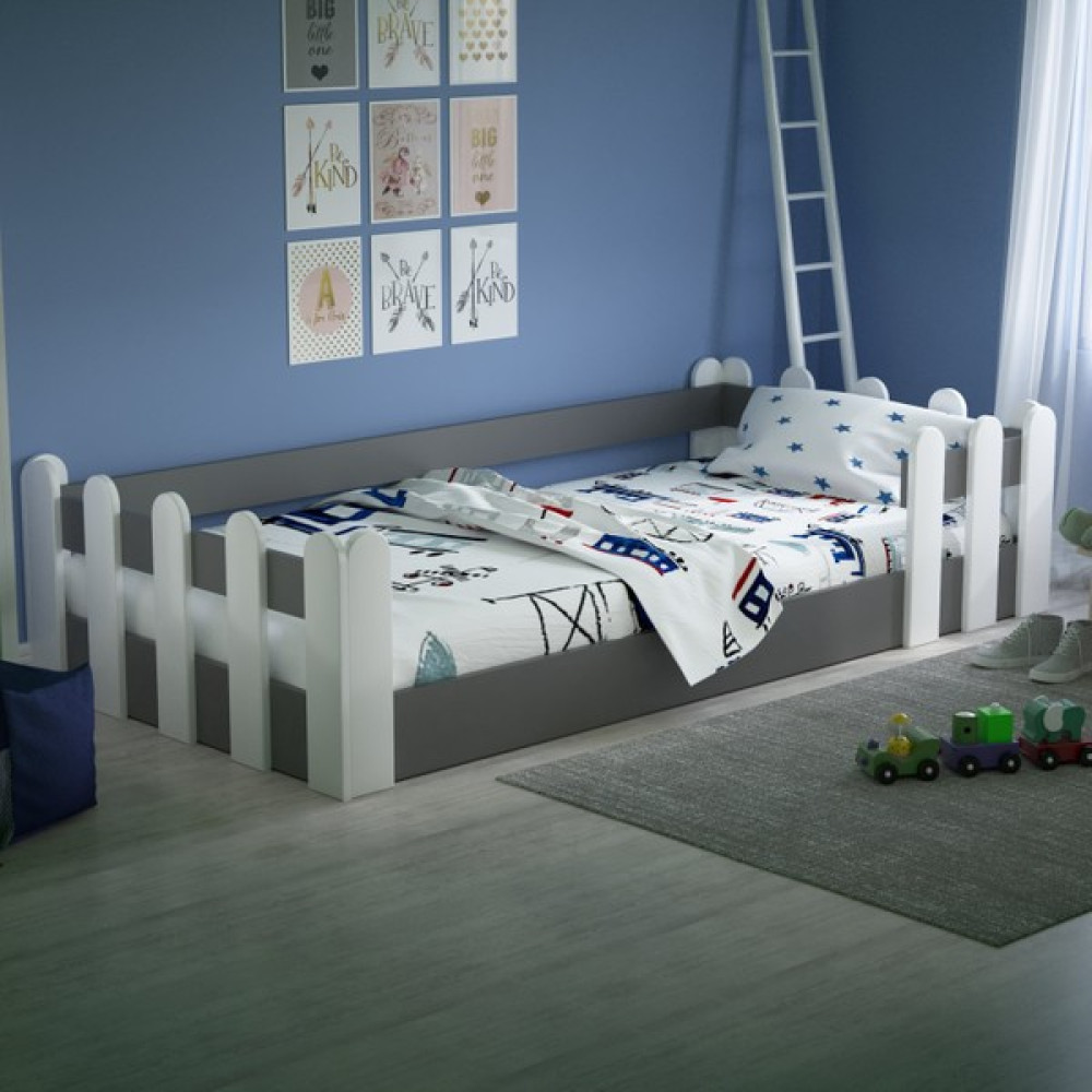 Montessori Karyola Beyaz-Antrasit 90X190 Yatak Uyumlu Oval Kesim Çocuk Yatağı TLP-309 - 90 x 190 cm - Antrasit - Beyaz Karyola Fiyatı