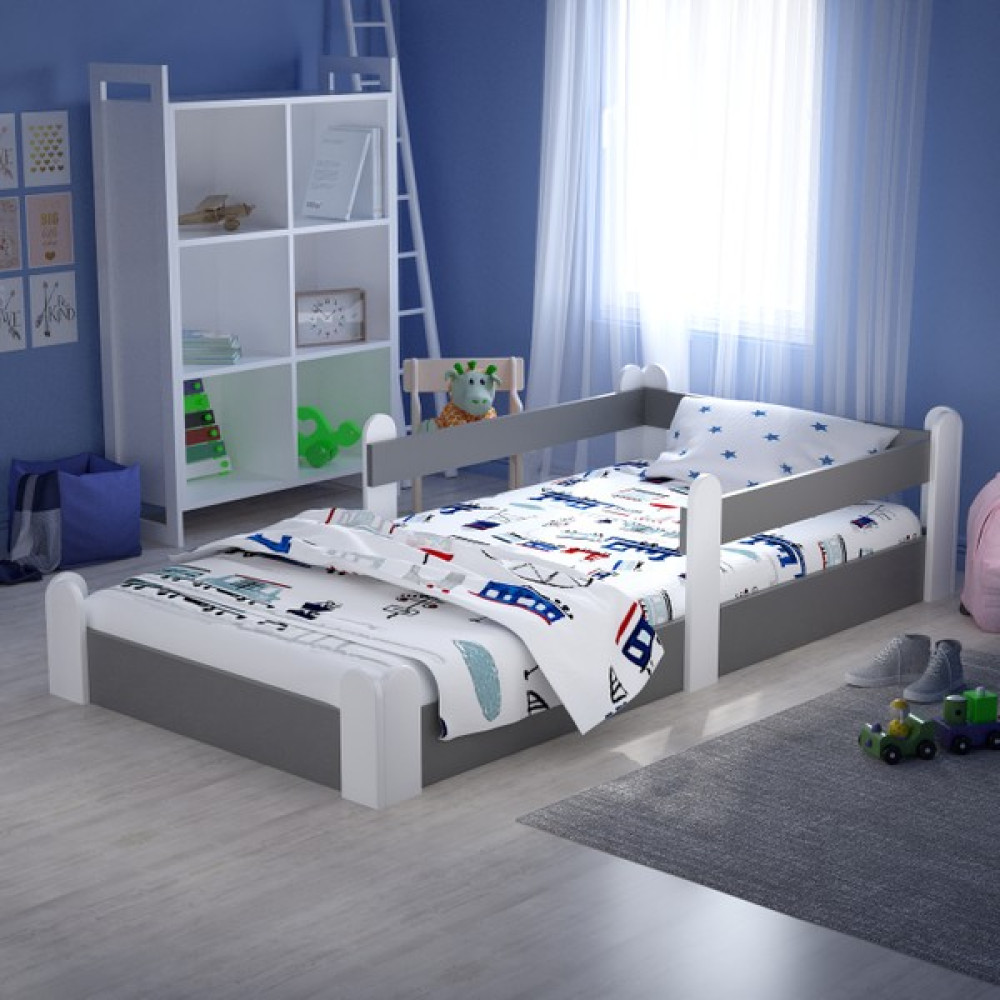 Montessori Karyola Beyaz-Antrasit 90X190 Yatak Uyumlu Oval Kesim Çocuk Yatağı TLP-315 - 90 x 190 cm - Antrasit - Beyaz Karyola Fiyatı