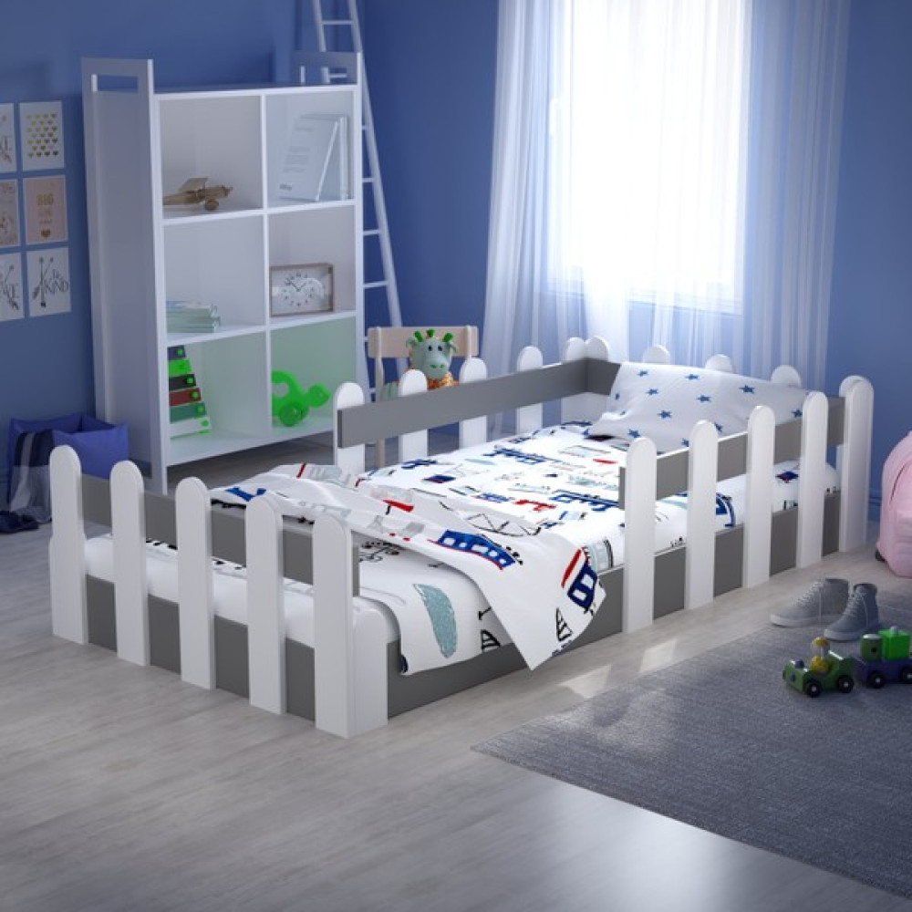 Montessori Karyola Beyaz-Antrasit 90X190 Yatak Uyumlu Oval Kesim Çocuk Yatağı TLP-316 - 90 x 190 cm - Antrasit - Beyaz Karyola Fiyatı