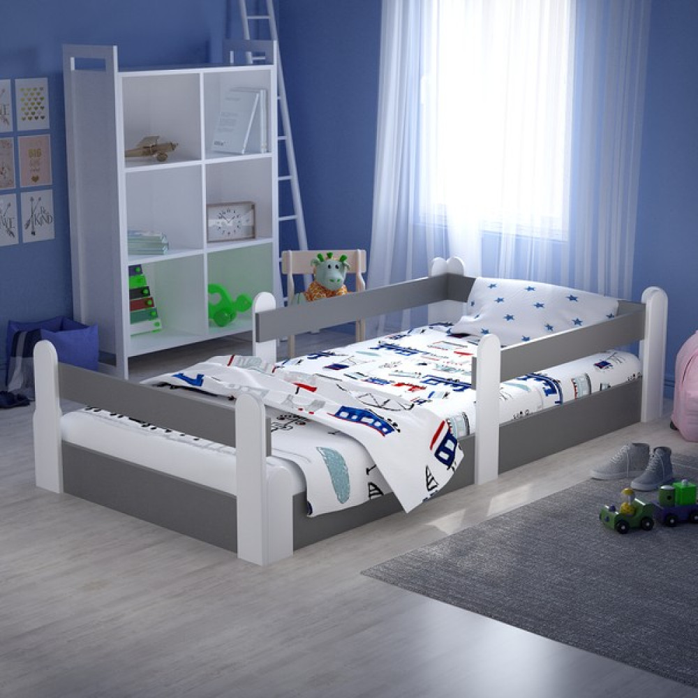 Montessori Karyola Beyaz-Antrasit 90X190 Yatak Uyumlu Oval Kesim Çocuk Yatağı TLP-317 - 90 x 190 cm - Antrasit - Beyaz Karyola Fiyatı