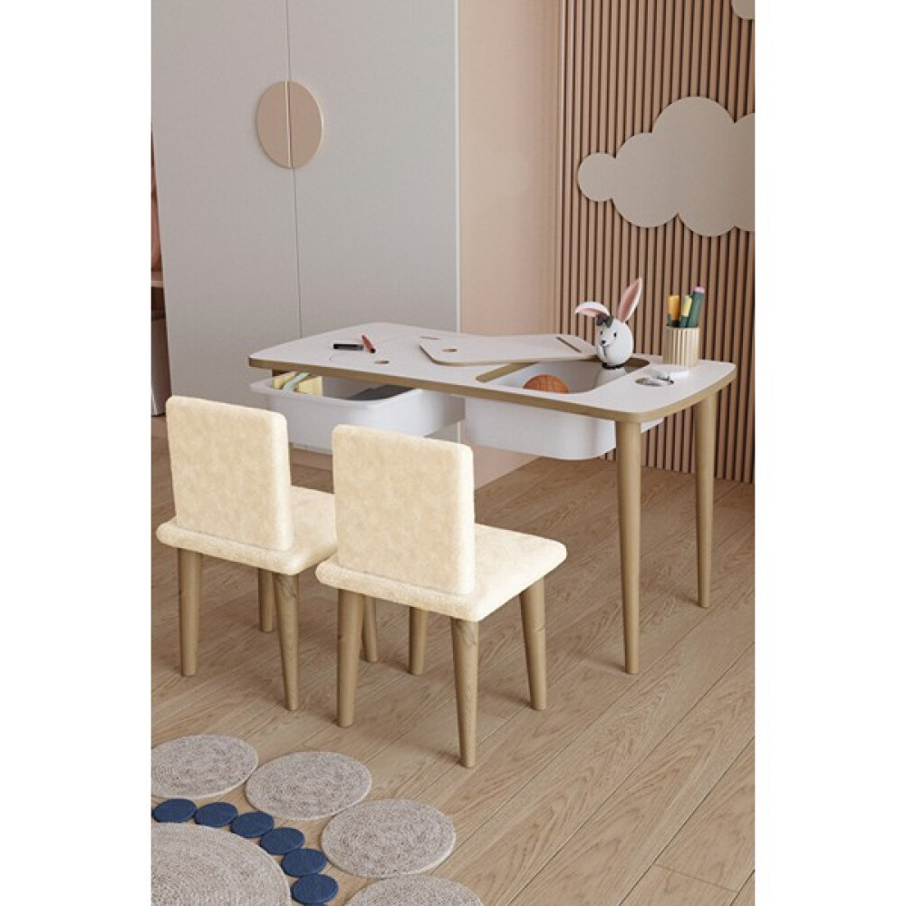 Montessori Yumşak Kumaşlı Çocuk Masası Oyun Masası Aktivite Masası 2 Adet Welsoft Sandalyeli Oto Boyaları Fiyatı