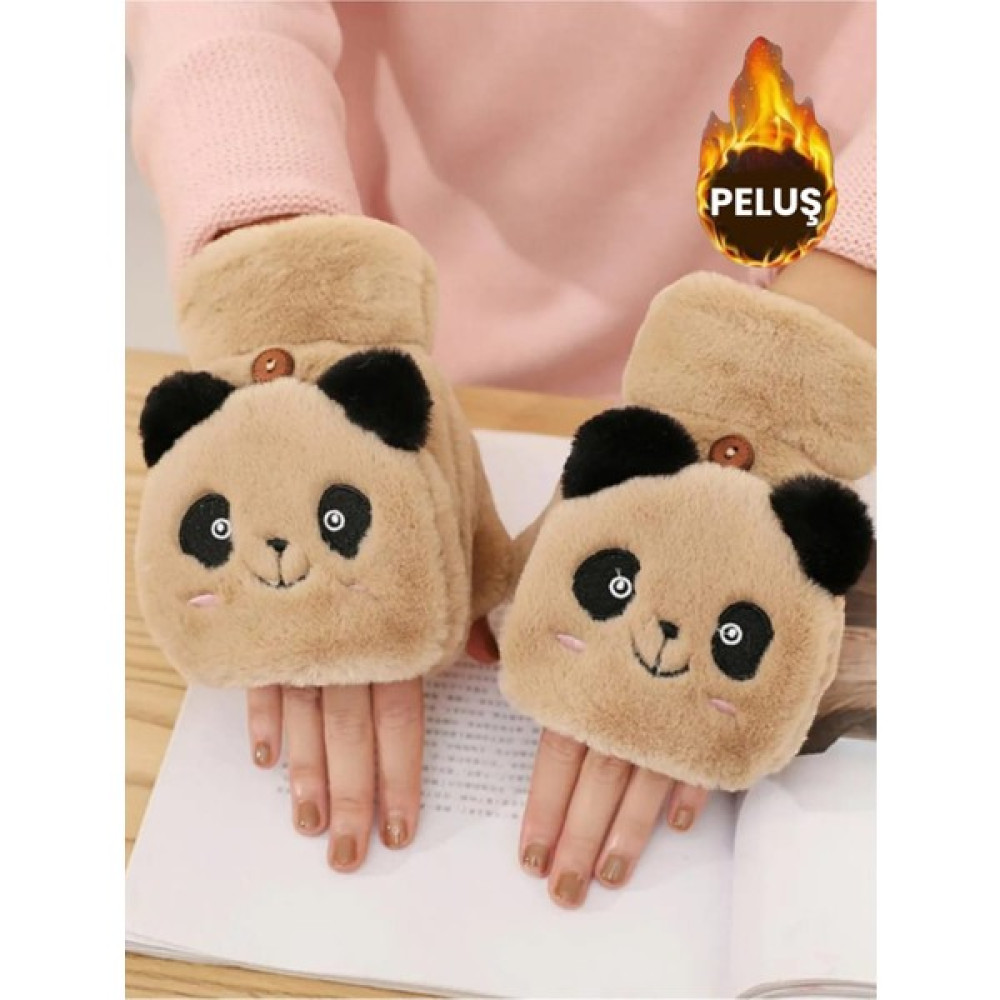 Mood Agenda Çocuk Sevimli Panda Yarım Parmak Kapaklı Kışlık Peluş Eldiven Çocuk Kulaklığı Fiyatı