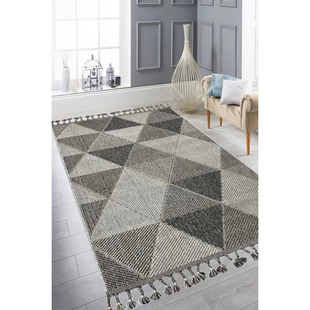 Mood Bukleli Gri Krem Halı Yumuşak Salon Oturma Odası Çocuk Odası Halısı 8888 - 80 x 150 cm Salon Halısı Fiyatı