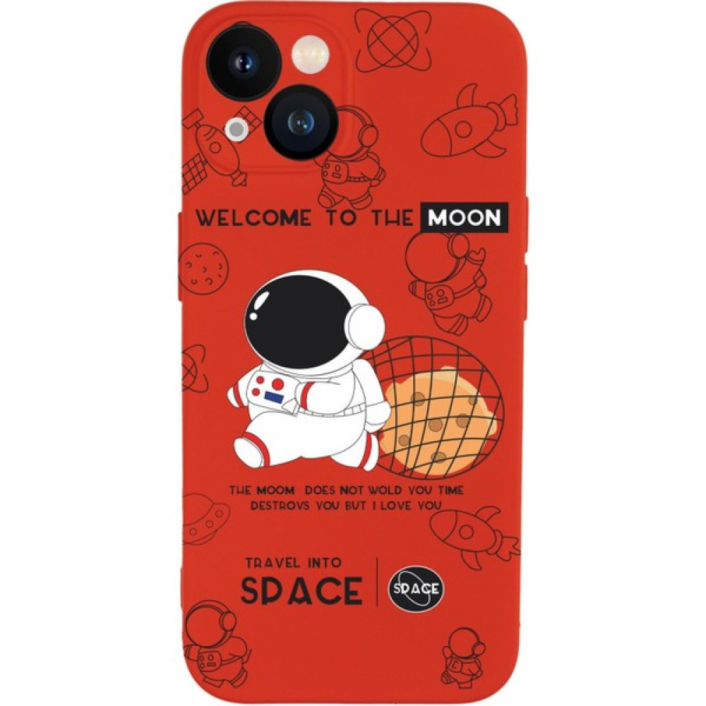Moodcase iPhone 13 Sevimli Astronot Desenli Premium Silikonlu Telefon Kılıfı - Kırmızı Cep Telefonu Kılıfı Fiyatı