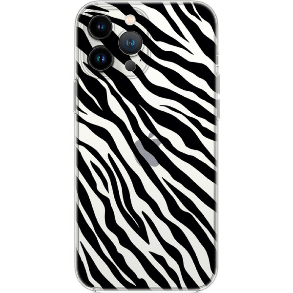 Moodcase iPhone 14 Pro Max Uyumlu Zebra Pattern Şeffaf Silikonlu Telefon Kılıfı - Transparan Cep Telefonu Kılıfı Fiyatı