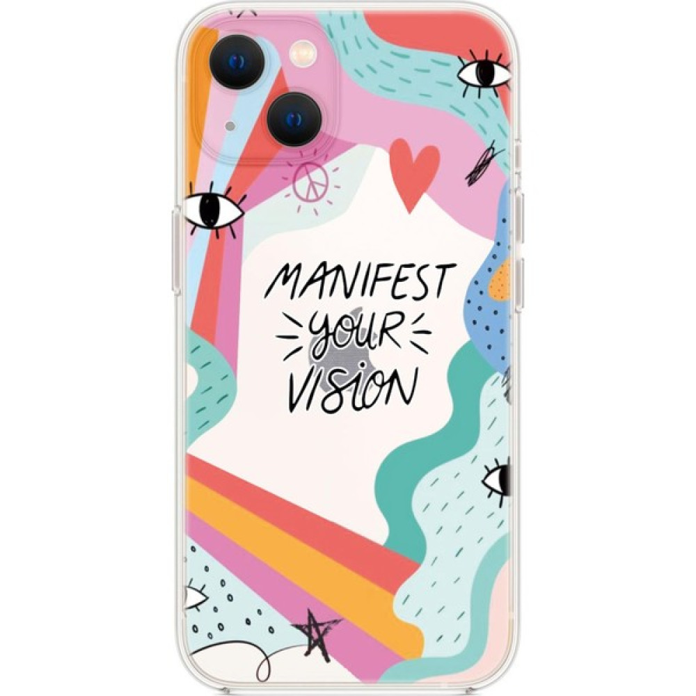 Moodcase iPhone 14 Uyumlu Manifest Your Vision Desenli Şeffaf Silikonlu Telefon Kılıfı - Transparan Cep Telefonu Kılıfı Fiyatı