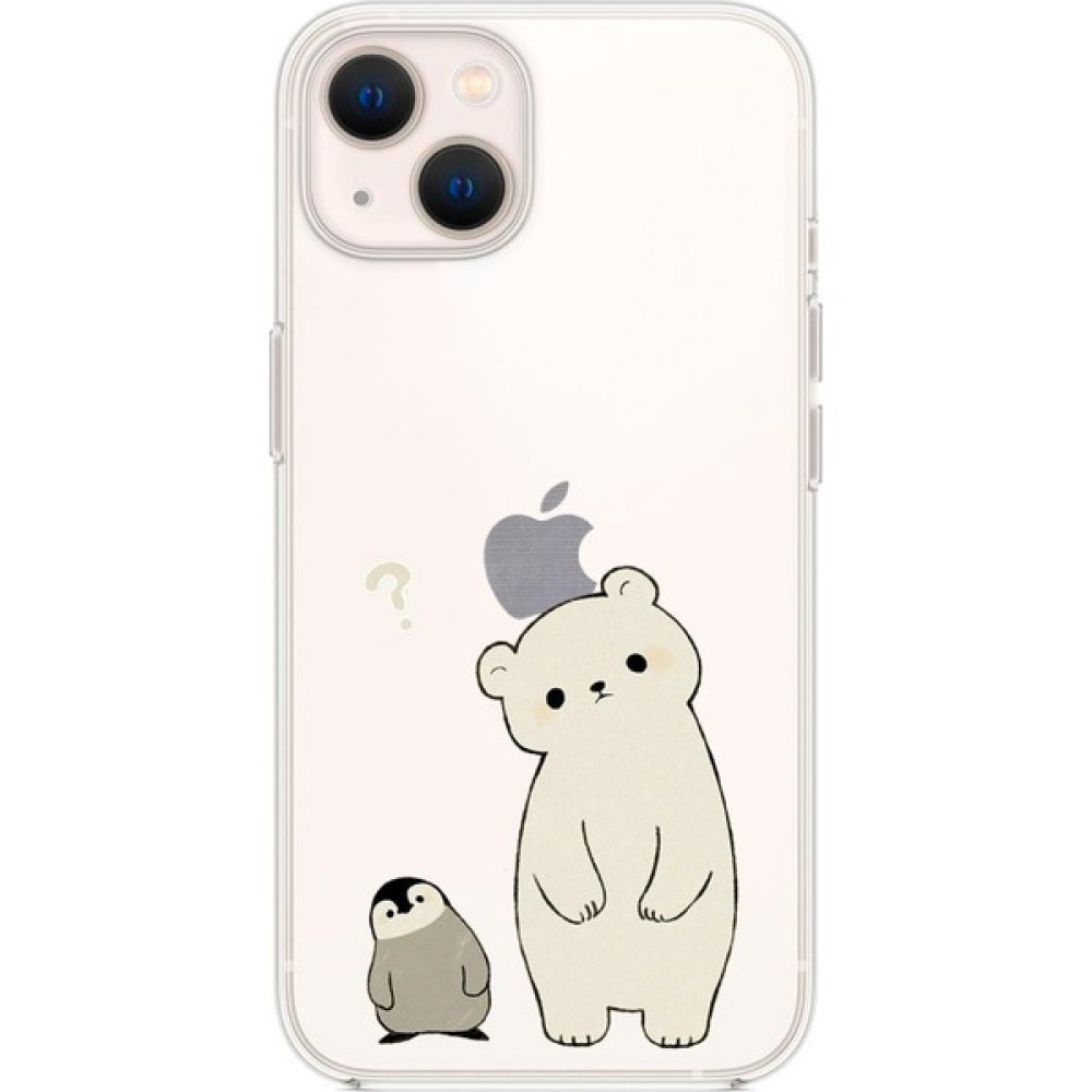 Moodcase iPhone 14 Uyumlu Penguen ve Ayıcık Desenli Şeffaf Silikonlu Telefon Kılıfı - Transparan Cep Telefonu Kılıfı Fiyatı