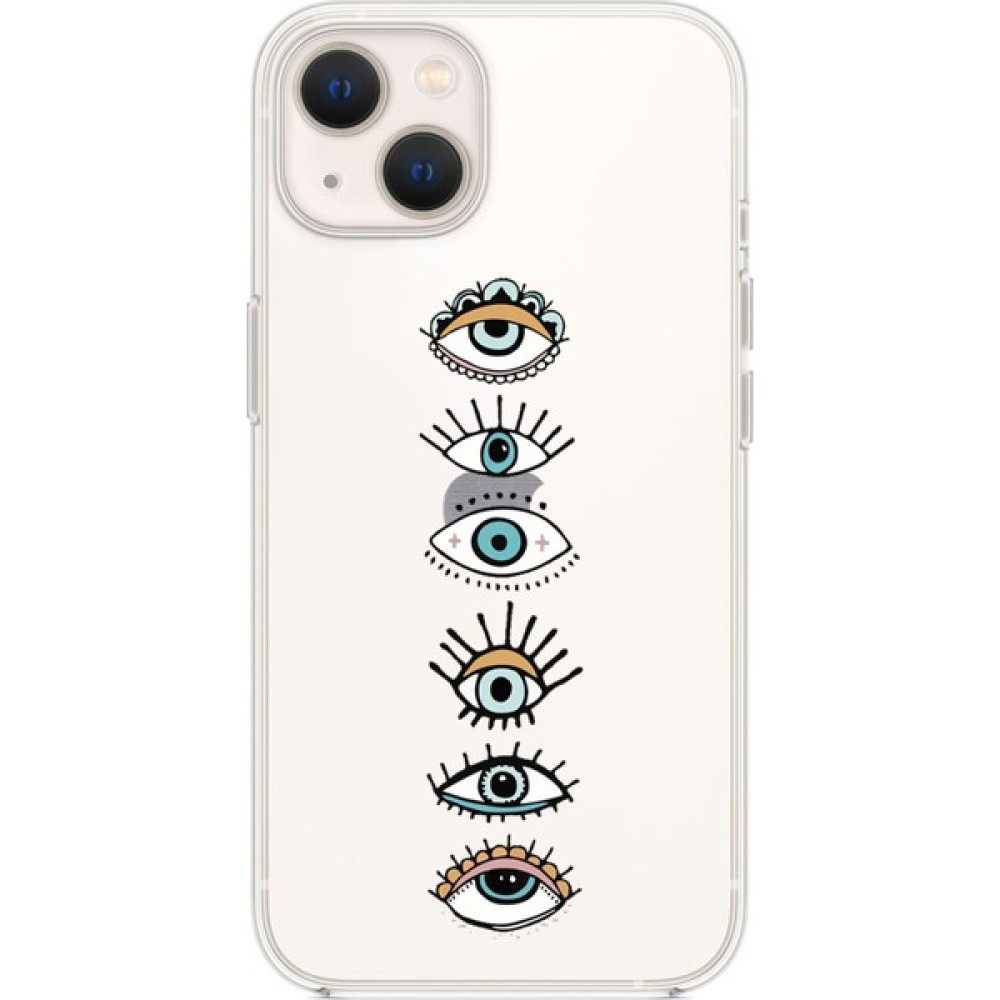 Moodcase iPhone 14 Uyumlu Renkli Gözler Desenli Şeffaf Silikonlu Telefon Kılıfı - Transparan Cep Telefonu Kılıfı Fiyatı