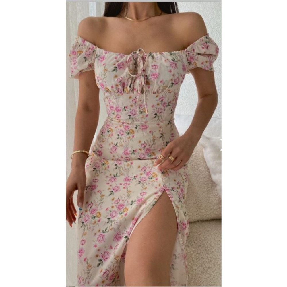 MOODMODA Yırtmaç Detay Sunny Dress Elbise Bej S Beden Elbise Fiyatı