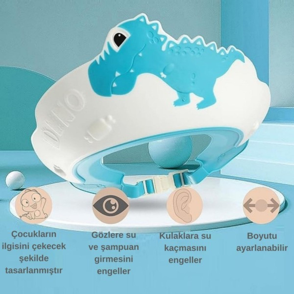 Mooie Baby's Dino Banyo Şapkası , Slikon Çocuk Duş Tacı , Sevimli Dinazor , Ayarlanabilir Tasarım,6 Ay - 9 Yaş - Mavi Bebek Banyo-Tuvalet Fiyatı