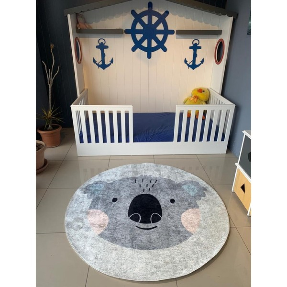 Mooie Baby's Özel Tasarım Dijital Baskı Kaymaz Dkr Taban Yuvarlak Çocuk Halısı Bebek Odası Halısı - 120 x 120 cm - Antrasit - Gri - Mavi Bebek Odası Halı Fiyatı