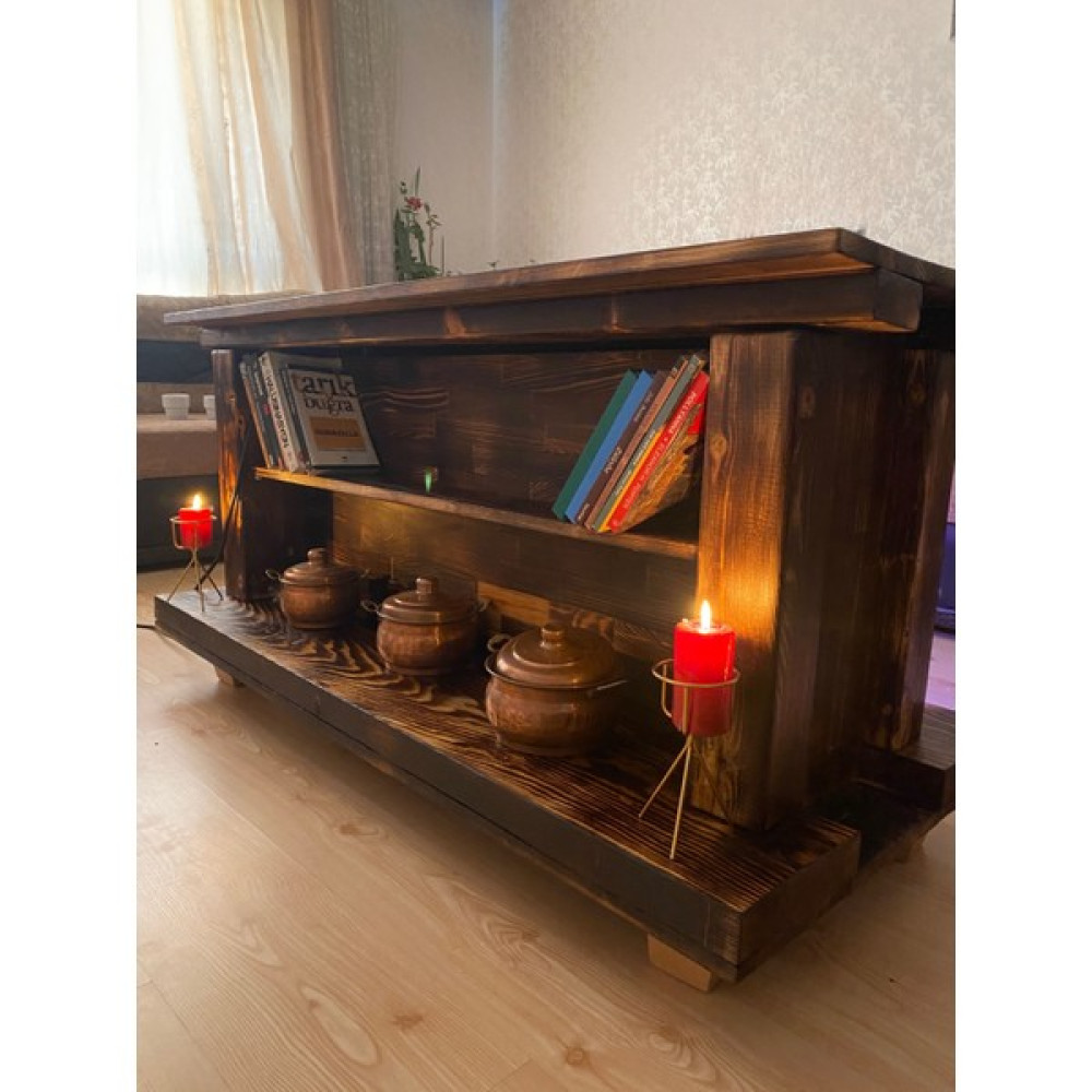 Moon Fireplace Şömineli Sehpa - eskitme ahşap Orta Sehpa Fiyatı