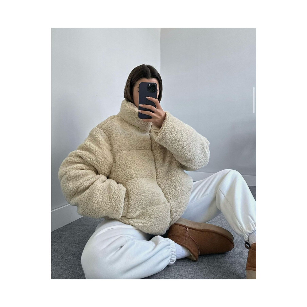 moon flood Peluş kabartma teddy şişme mont S Beden Bayan Mont Fiyatı