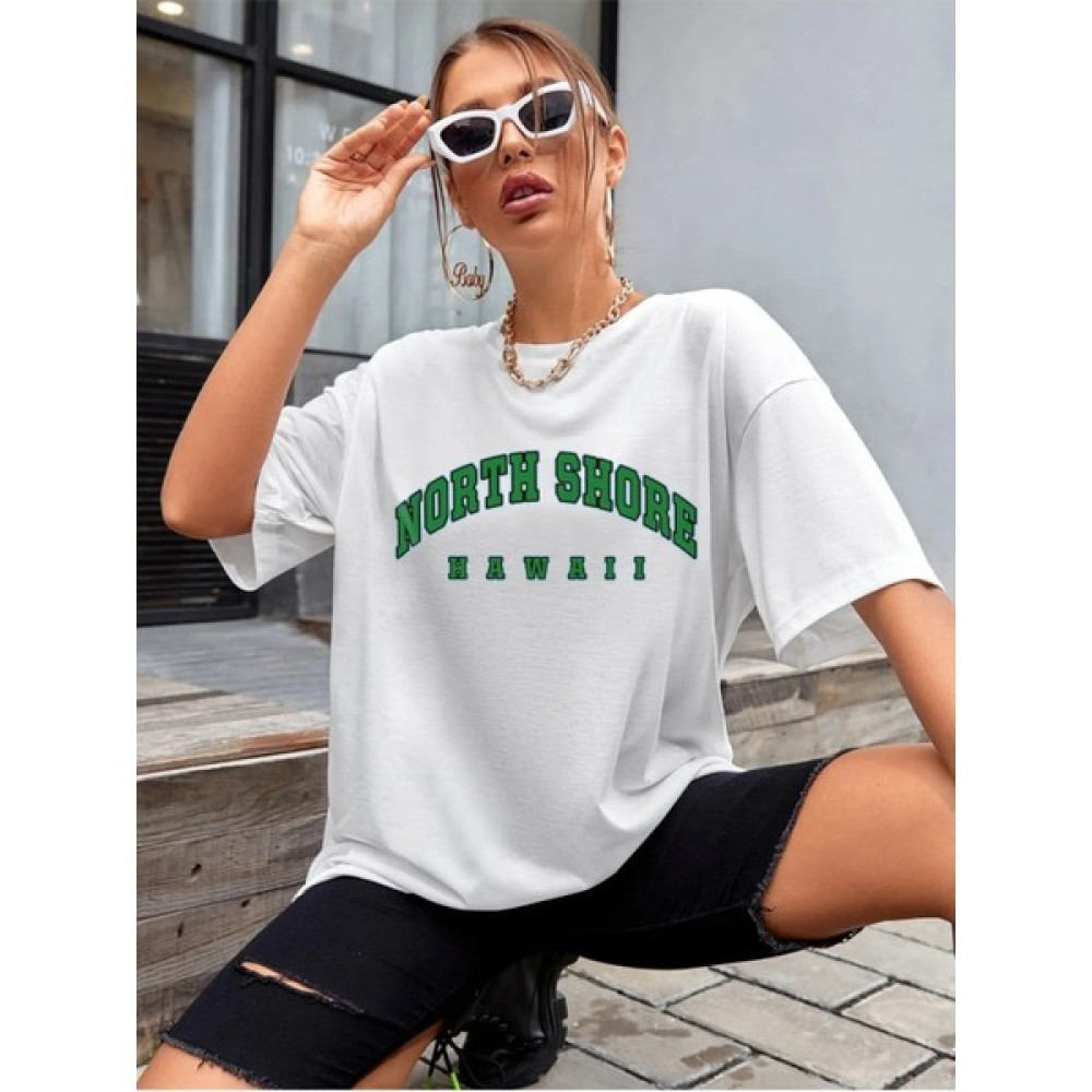 Moon Life Kadın Oversize North Shore Hawaii Baskılı Beyaz T-Shirt Erkek T-shirt Fiyatı