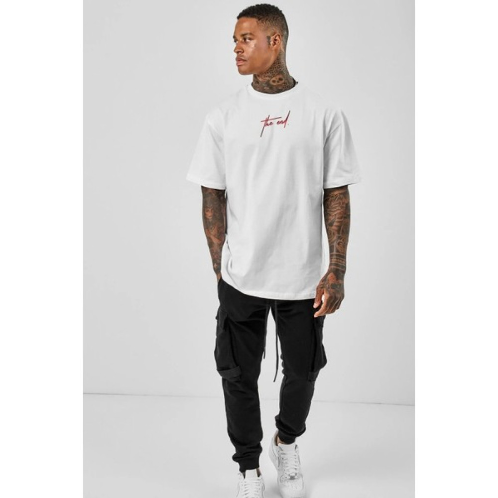 Moon Life Oversize The End Baskılı Kaliteli Baskı Beyaz T-Shirt Erkek T-shirt Fiyatı