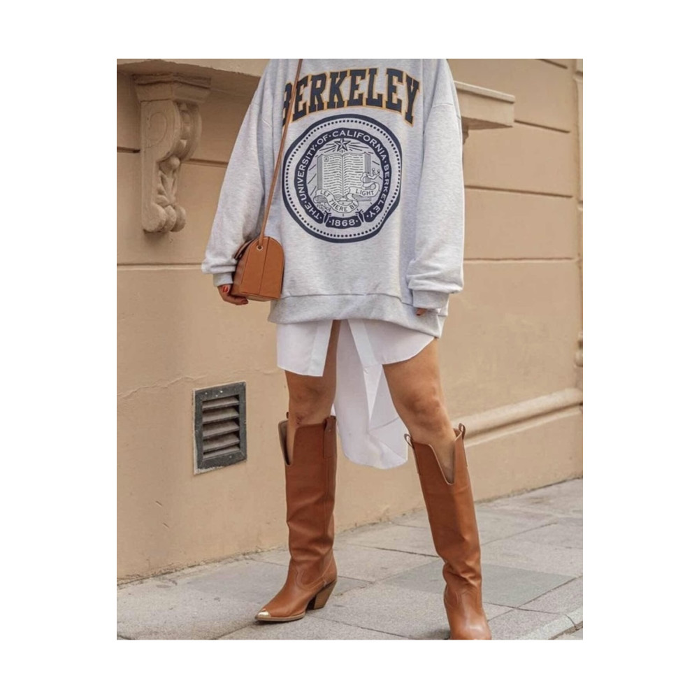 MOONBULL Kadın Oversize Baskılı Fermuarlı Sweatshirt College XL/L Beden Bayan Sweatshirt Fiyatı