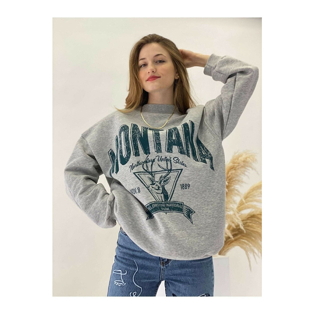 MOONBULL Kadın Oversize Montana Baskılı Sweatshirt College S-M Beden Bayan Sweatshirt Fiyatı
