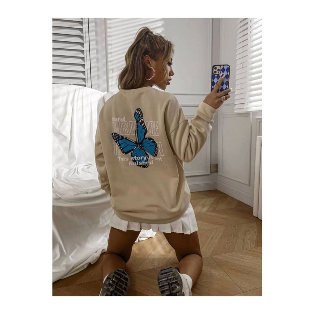 MOONBULL Mavi Kelebek Baskılı Sweatshirt S Beden Bayan Sweatshirt Fiyatı