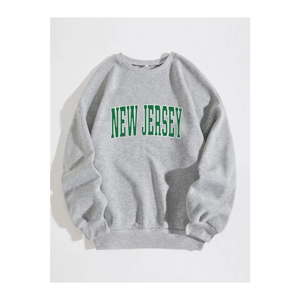 MOONBULL New Jersey Baskılı Gri Oversize Sweatshirt M Beden Bayan Sweatshirt Fiyatı