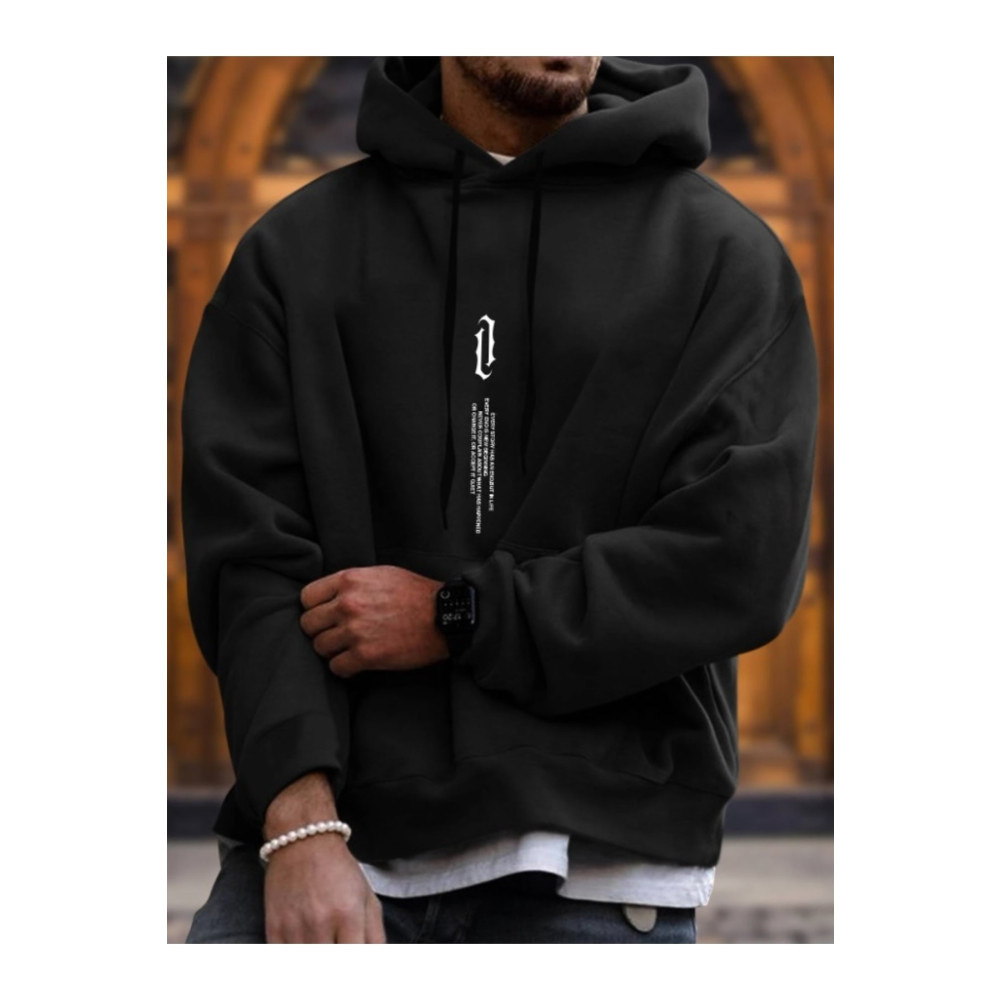 MOONBULL Oversize Siyah Dikey Baskılı Kapüşonlu Sweatshirt M Beden Bayan Sweatshirt Fiyatı