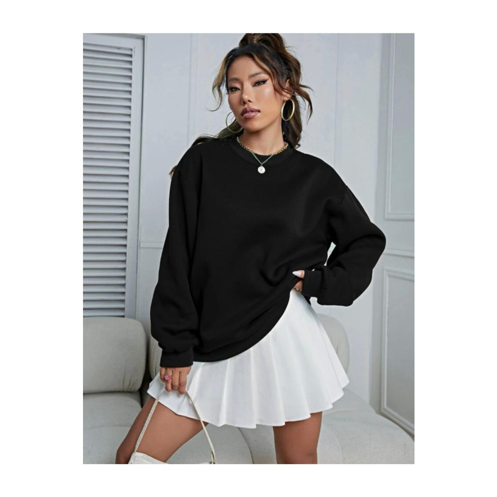 MOONBULL Siyah Unisex Oversize Bisiklet Yaka Sweatshirt S/M Beden Bayan Sweatshirt Fiyatı