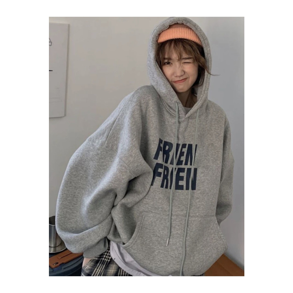 MOONBULL Ünisex Gri Frıen Baskılı Kapüşonlu Oversize Sweatshirt L Beden Bayan Sweatshirt Fiyatı